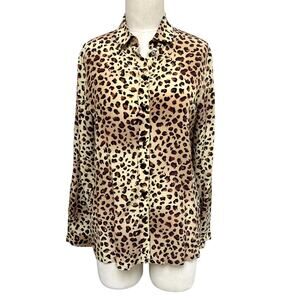 Lilysilk Leopard Print Silk Button Down Blouse Small NEW